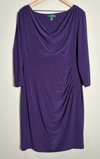 Lauren Ralph Lauren Purple Half Sleeve Cowl Neck Ruched Formal Event Dress Sz 18