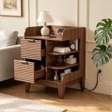 Bedside Table Set with Charging Station and Drawers
