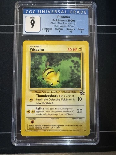 Pokemon Pikachu "Bumblebee" CGC 9 MINT WOTC Black Star Promo 27 Subgrades