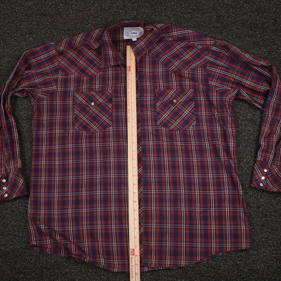 Camisa Atp Western Wear Adulto 17.5 Rojo y Azul Marino Cuadros Perla A Presión Abotonada Hombres Foto 4 de 4