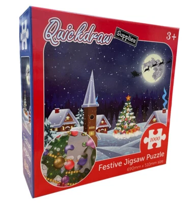 QUICKDRAW 1000 Teile Weihnachtsdorf Schneeszene Puzzle Weihnachtsmann kommt in die Stadt
