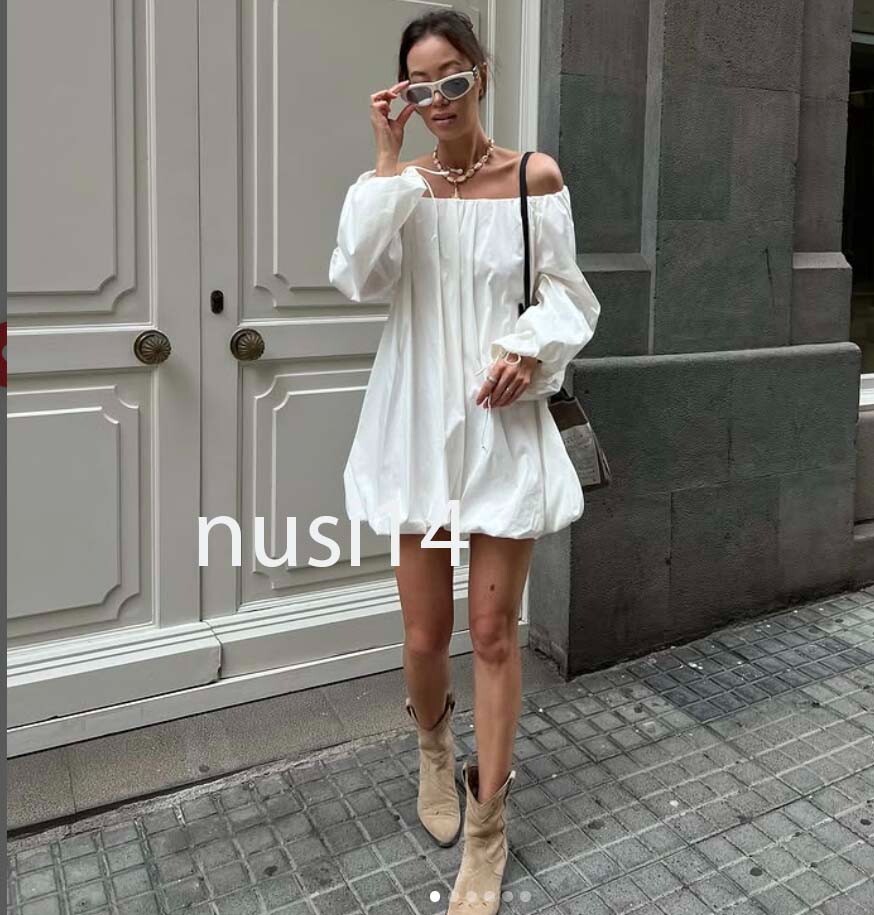 ワンピース SUNNEI Woman Dress White RTWWDRE029 8265 ZARA NEW WOMAN SHORT OFF-SHOULDER ZW FLOUNCED DRESS OYSTER