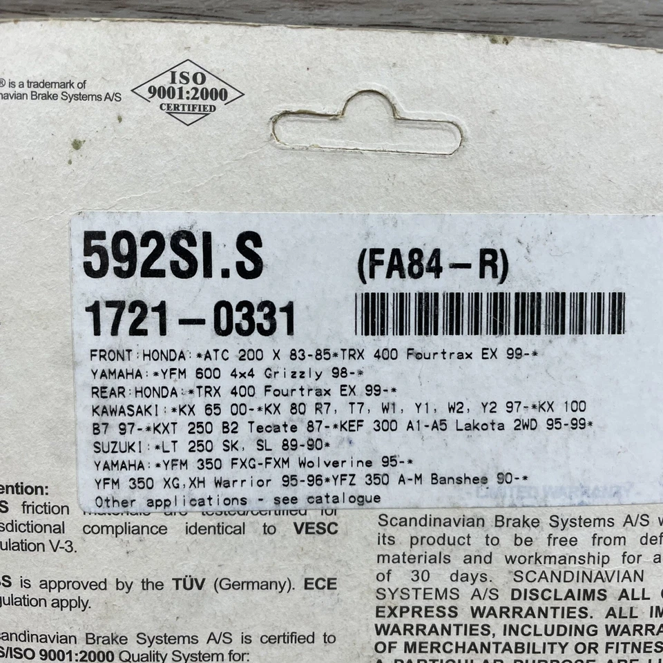 Juego de pastillas de freno delanteras traseras Parts Unlimited 592SI Kawasaki Honda Yamaha Suzuki NOS Foto 3 de 3