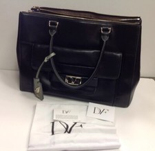 Diane Von Furstenberg Large "EVA" Satchel, Black Leather, New