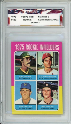 1975 TOPPS MINI #623 KEITH HERNANDEZ AGC 8 NM/MINT ROOKIE CARD CARDINALS LEGEND