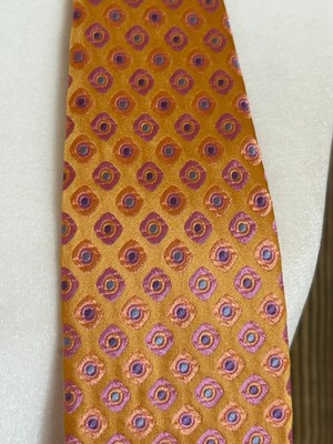Cravate Ted Baker 100% Soie - Jaune Pêche Orange à Pois - Longueur Classique - Vintage