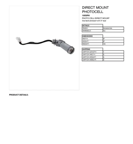 Hinkley 1503PH Photo Cell Sensor with 6" Lead – Outdoor Lighting Accessory - Picture 2 of 2