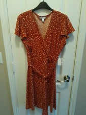 NWT Nine West Orange with dots Wrap V neck Midi Dress Women's Size XL 