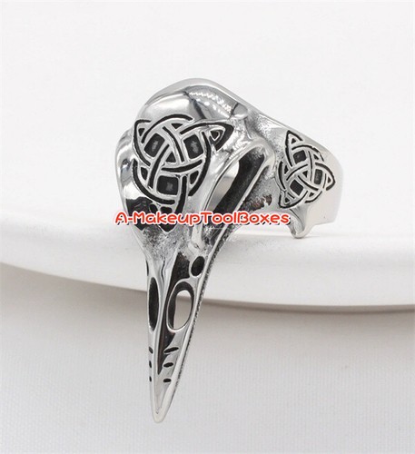 Men‘s Stainless Steel Nordic Viking Raven Skull Vegvisir Ring 7-13# J575 - Picture 10 of 10