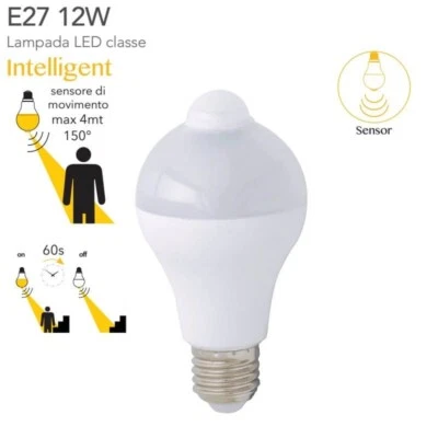 Lampadina led E27 con sensore di movimento 12w Fredda