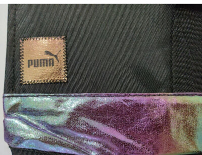 Puma Commuter Fold Backpack Top Close Black and Multicolor Rainbow Holographic PUMA Black Rainbow Pearl Commuter Backpack for sale online  main image 3