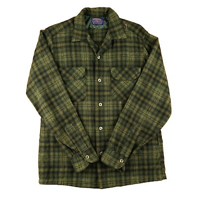 Vtg 60s Pendleton Board Shirt Small Men Green Plaid Wool Vtg 60s Pendleton Board Shirt Small Men Green Plaid Wool
