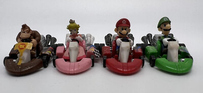4x Tomy Nintendo 2008 Mario Kart T-ARTS  Mini Pull Back Action Figure Cars