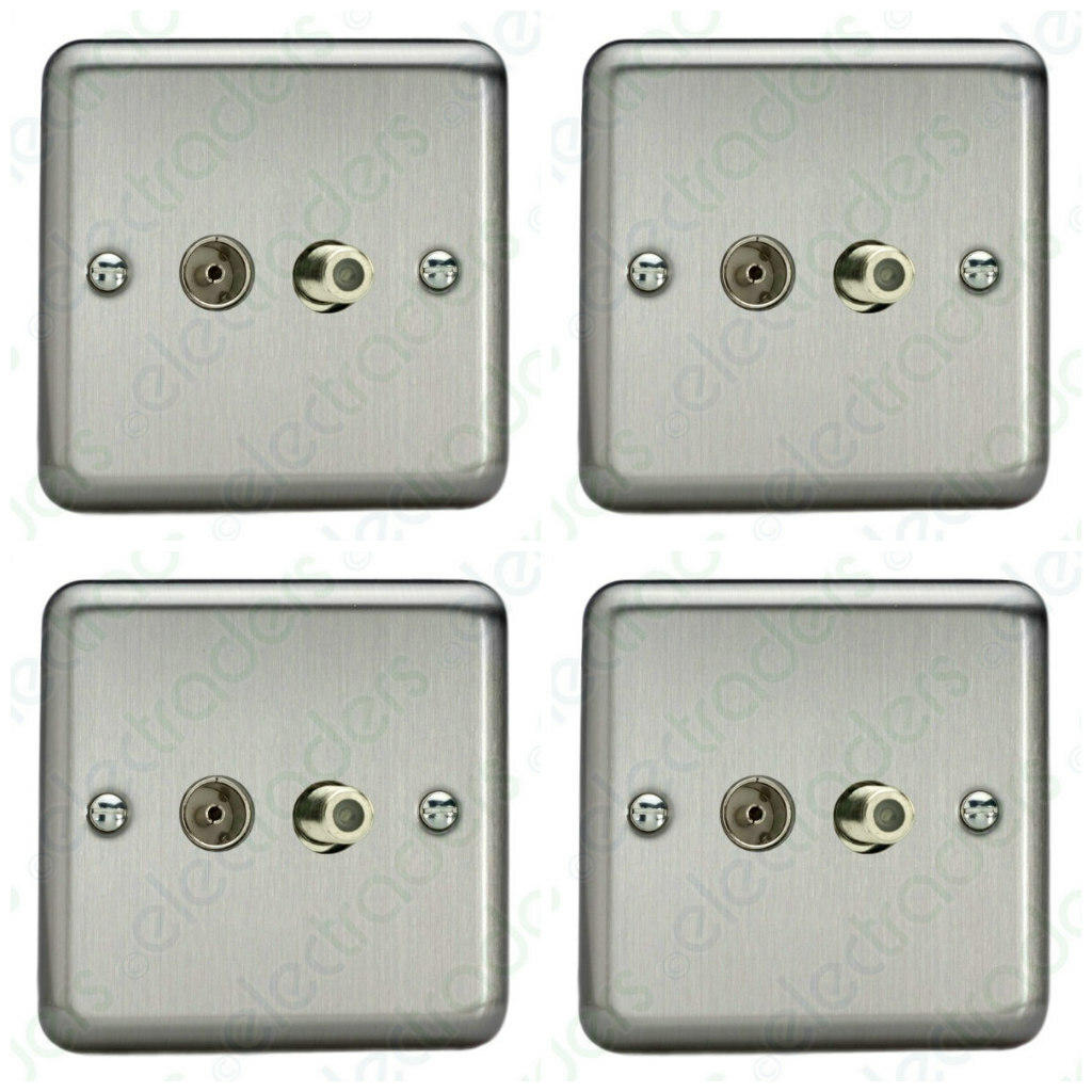 4 x Varilight XS88S TV Aerial Coaxial / Satellite Coaxial Sockets Matt Chrome