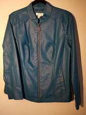 Nwot Christopher & Banks Leather Jacket Women's Size Large - Teal Blue