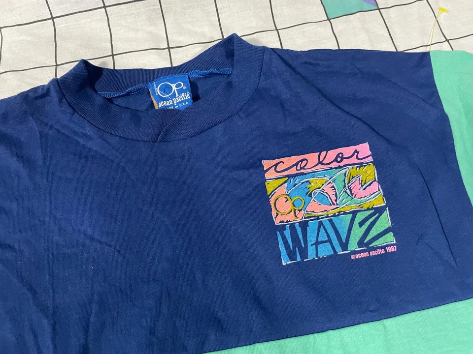 80s vintage Ocean Pacific striped shirt - Youth/Kids sz L surf long sleeve 1987 - Image 4 of 4