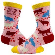 Women's Only My Cat Can Judge Me Socks Funny Pet Kitty Animal Lover Crazy Cat