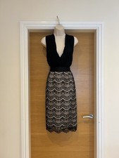 Boohoo Ladies Black Nude Lace V Neck Pencil Dress Size 10 36in Chest