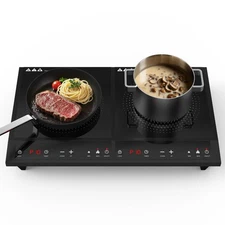 Double Induction Cooktop,Portable Induction Cooker with 2 Burner Independent ...