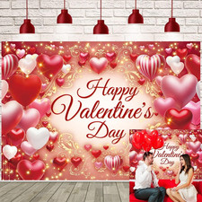 Happy Valentines Day Backdrop Romantic Red Love Heart Ballon Photography Backgro