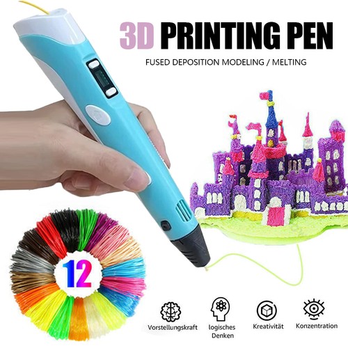 3D Printing Pen Set Doodle Printer Drawing 12 Colours PLA Filament Gift For Kids
