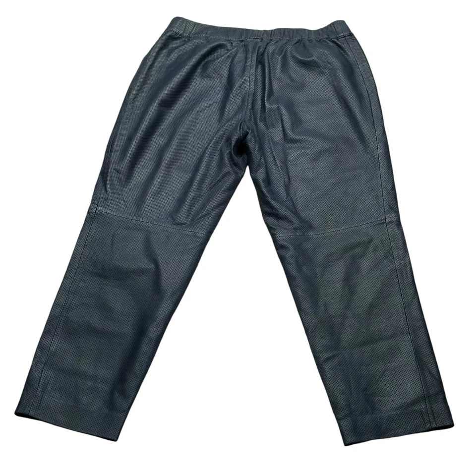 J Crew Collection Pants Women 6 Navy Perforated Leather Straight Leg Grunge Edgy - Image 4 of 4