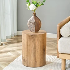 Simple wood grain cylindrical coffee table, 11.8-inch diameter x 15.7 inch heigh