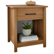 Mainstays Hillside Nightstand W/ Drawer Open Storage Bedroom Nightstand, Walnut