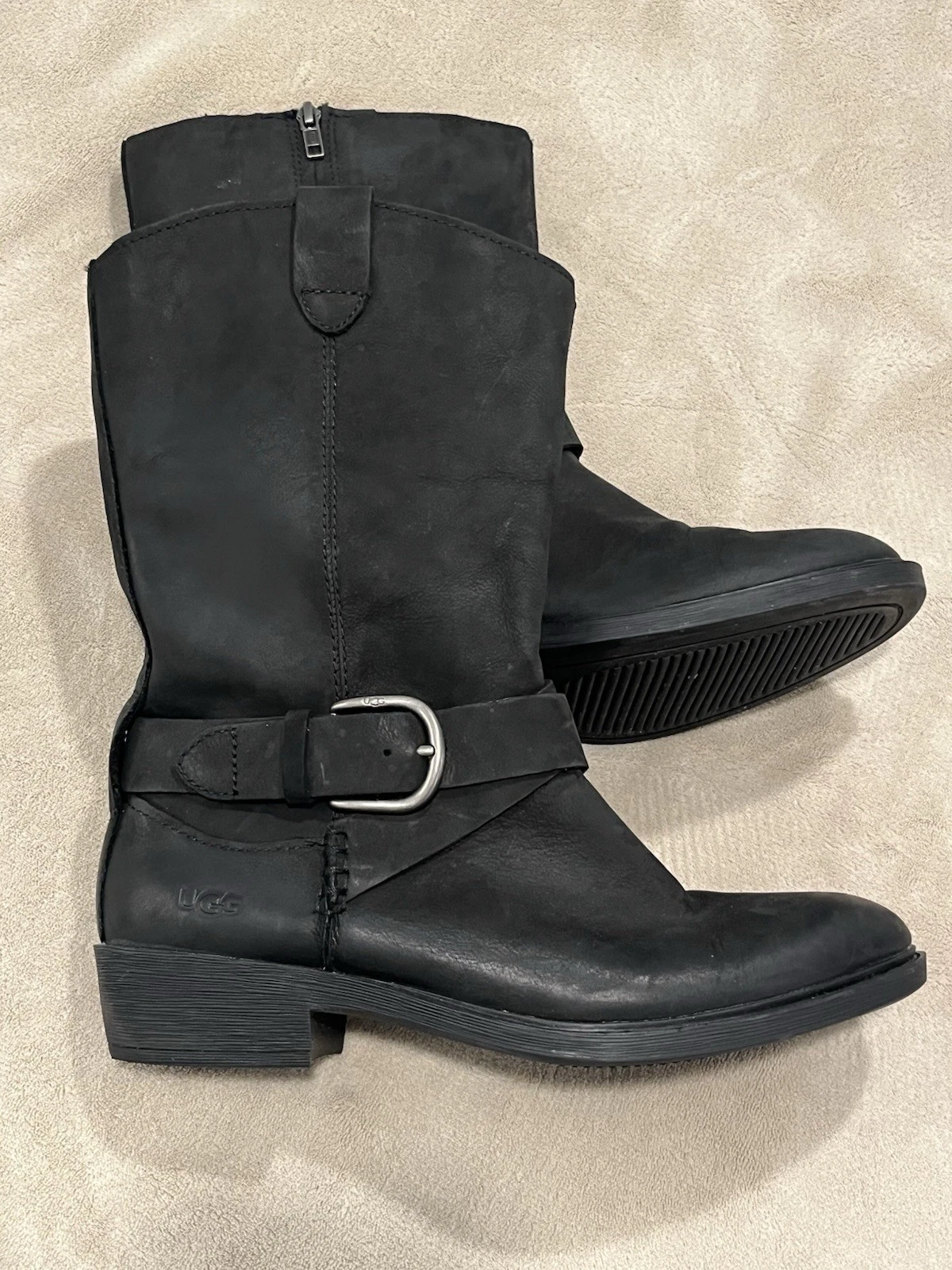 Stivali UGG donna Reeza neri biker western impermeabili taglia 8 5 con cerniera