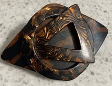 VTG French Diamond Shaped Hair Barrette Clip Holder Faux Tortoise Brown