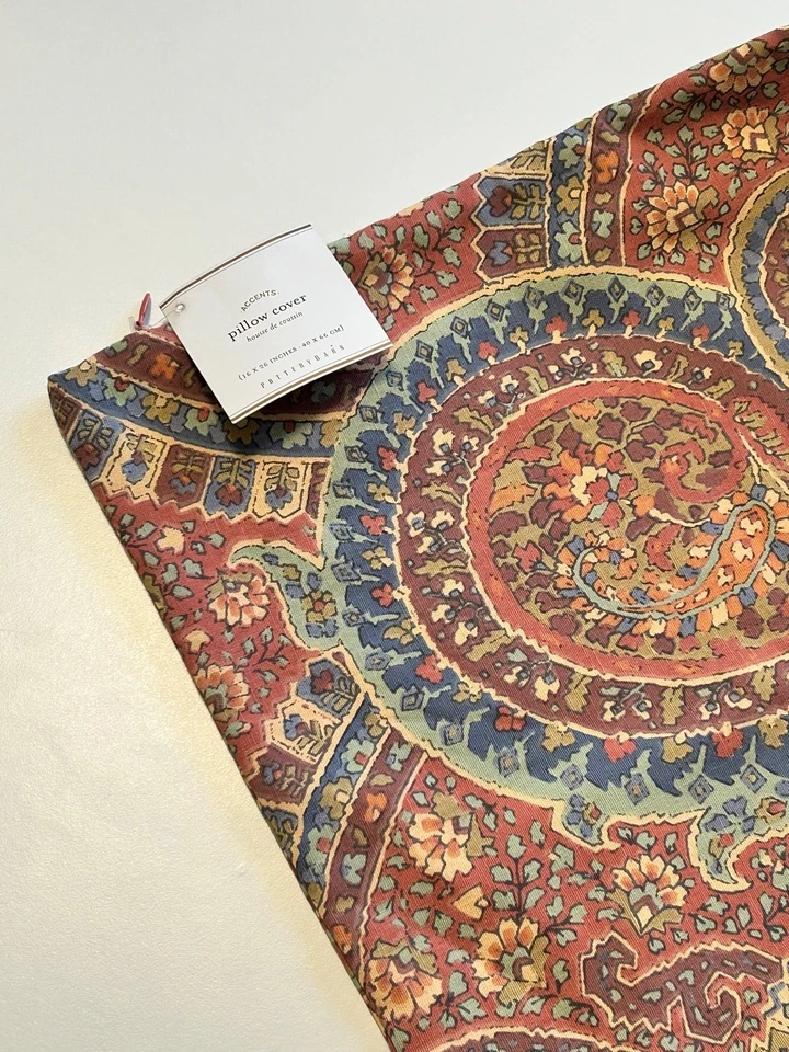 Funda de almohada Pottery Barn Gayle rojo azul cachemir algodón lino 26 pulgadas nueva con etiquetas nueva Foto 2 de 4