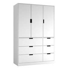RIGA Wooden 3 Door 6 Drawer Wardrobe Bedroom Storage Closet Shelves Hanging Rail
