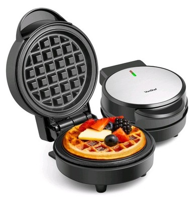 VonShef Mini Waffeleisen - Antihaftbeschichtete Platten, Kontrollleuchte, Schwarz, 600W