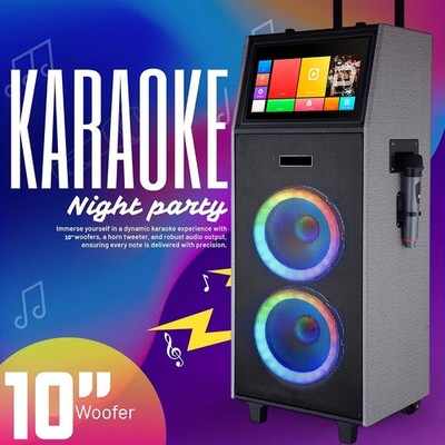 4000W Dual 10'' Woofers Karaoke Machine with Lyrics Display & 14.1'' Touchscreen