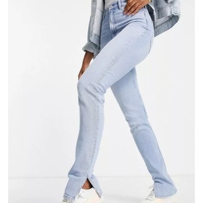 Bershka High Waist Skinny Jeans Light Wash Split Hem Denim Womens Size 4 NEW