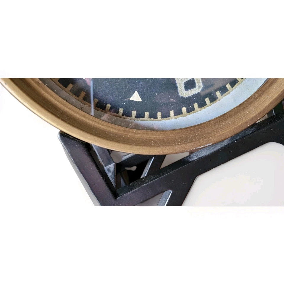 SHYAM XXL 16" VINTAGE STYLE AGED METAL ROUND TABLE DESK MANTLE CLOCK 06094 - Image 2 of 4