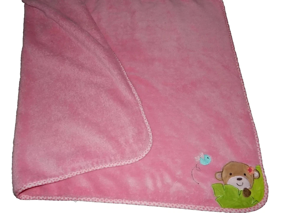 8D 30x40 GARANIMALS MoNkEy Hoja de Pájaro ROSA Felpa Vellón Bebé Cuna Manta Lovey Foto 4 de 4