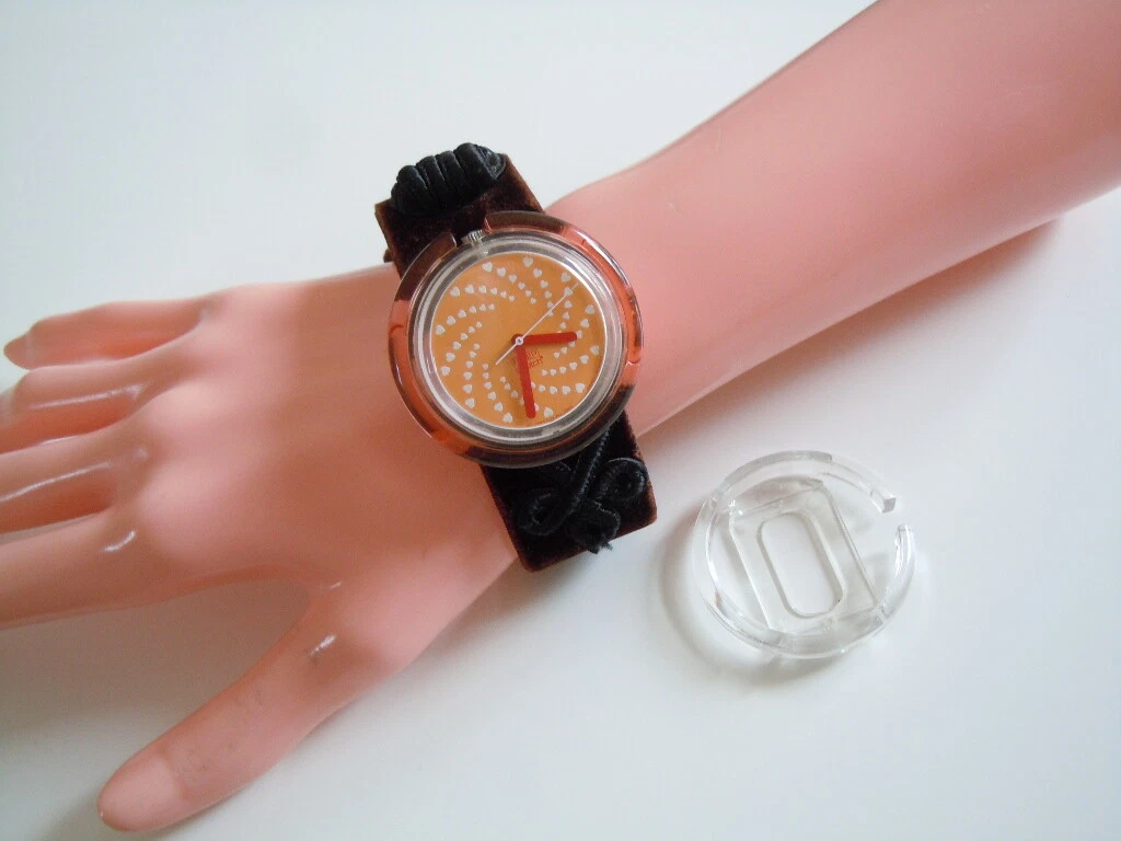 Pop Swatch Ladies Wristwatch with Hearts Velvet Band Changeable Ring