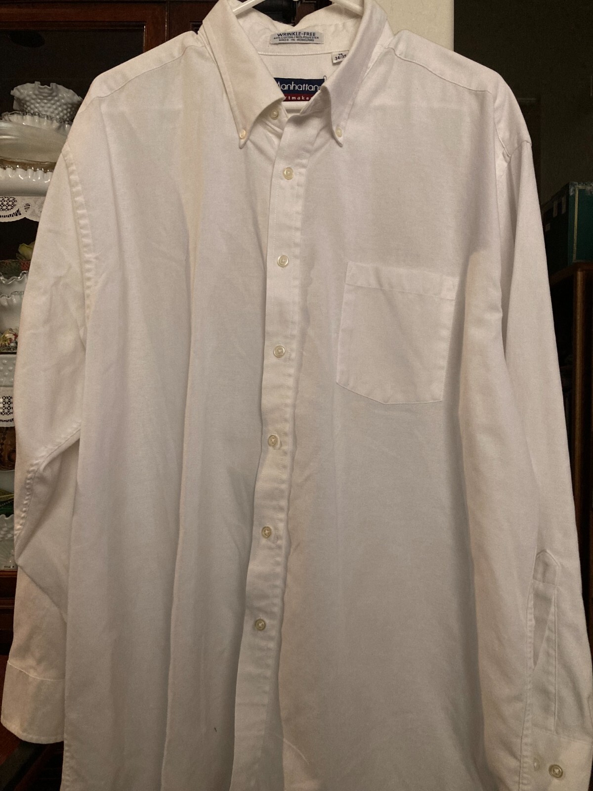 Manhattan Shirtmakers Men's Wrinkle Free White Long Sleeve Button Down