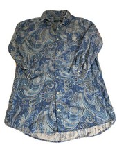 Lauren Ralph Lauren Nightgown Blue Multi Paisley Design Embroidered Logo S EUC
