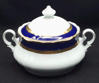 Winterling Kirchenlamitz Cobalt Blue Gold Encrusted Veg Bowl w/Lid RARE Bavaria