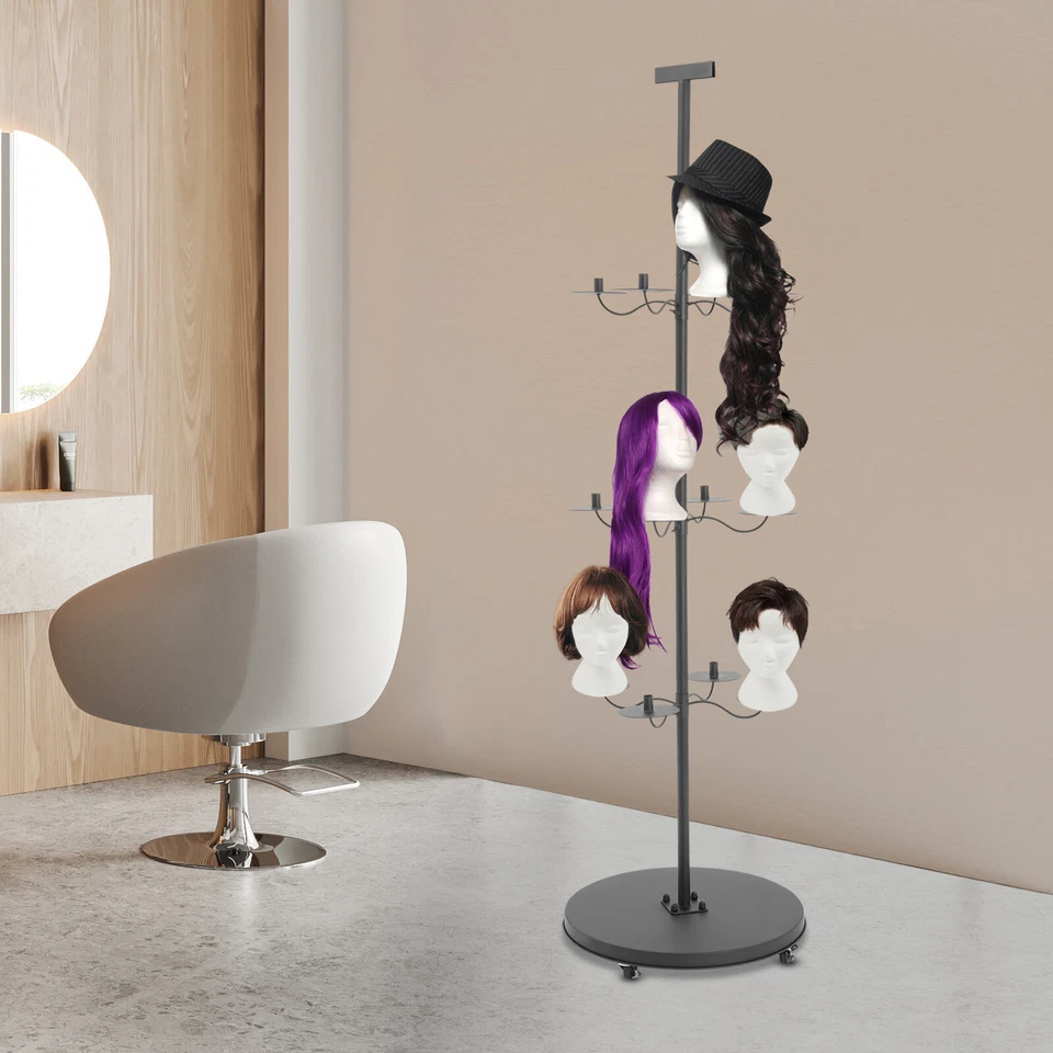 Wig Head Stand for Styling 12-Head Mannequin Head Stand Tripod Metal Organizer - Image 4 of 4