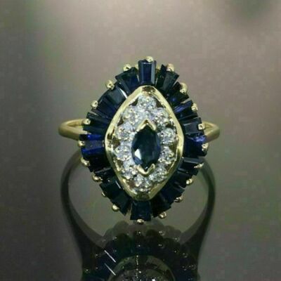 2.3Ct Marquise Lab Created Blue Sapphire Wedding Ring 14K Yellow Gold Plated
