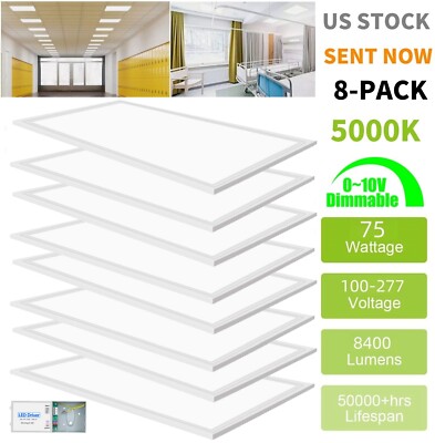 LED Panel Light 2x4 FT,12Pack 75 Watts LED Recessed Edge-Lit Drop Ceiling Lights