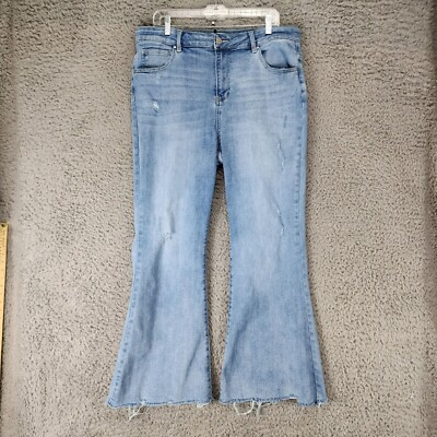 #ad Risen Jeans Womens 1XL Blue High Rise Stretch Flare Frayed Hem *Read* $39.00