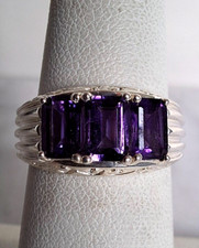 925 STERLING SILVER AND AMETHYST 3-STONES RING SIZE 6.75