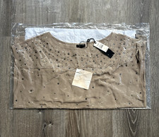 Talbots Silk Cap Sleeve Scoop Neck Camisole Sz L Beige w/ Rhinestone Accents NWT