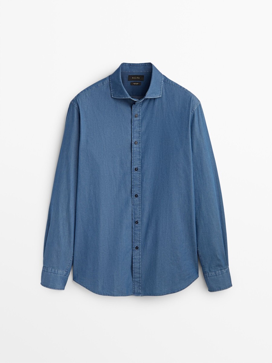 New Massimo Dutti Cotton Denim Slim Fit Shirt S Blue 0145/437