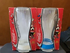 2 McDonald's Coca-Cola Glasses EURO 2012 Poland Ukraine White Blue Band Soccer
