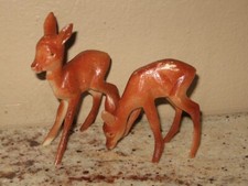 Pair of Vintage Celluloid Hard Plastic Deer Fawn Figurines- Christmas Display
